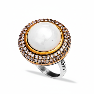 Forma redonda perla diseño estilo otomano auténtica piedra de circón venta al por Mayor turco 925 anillo de plata esterlina joyería - Product Image 2