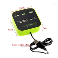 Hub USB Combo Splitter de 3 Puertos, Estación de Acoplamiento con Lector de Tarjetas SD, TF, M2, MS/Pro Duo, USB 2.0 para PC y Laptop
