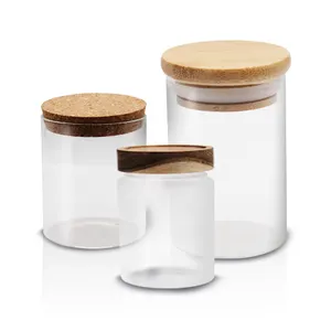 热卖18规格气密透明谷物厨房储物硼硅酸盐玻璃食品储物容器，带竹盖
