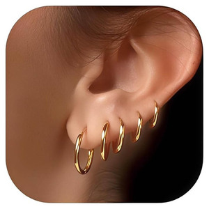 Pendientes Unisex de Moda Más Vendidos: <span class=keywords><strong>Aros</strong></span> de Acero Inoxidable con Baño al Vacío, Anillos de Alambre Grueso y Fino, y Aretes de Titanio - Product Image 1
