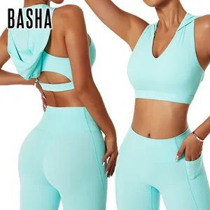 BASHAsports tuta da Yoga color caramella tasca Casual tuta da Fitness ad asciugatura rapida con cappuccio tuta da corsa all'aperto