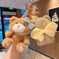 Llavero de peluche de oso de peluche personalizado a precio de fábrica, colgante de oso esponjoso con lazo de doble cara para decoración de mochilas y regalo