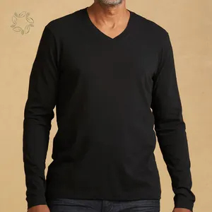 Mens Long Sleeve V-Neck Tshirts organic cotton men's Fitted T-shirts organic t shirt men tshirt sustainable T shirts top