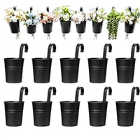 Dahey 8 Buah Pot Bunga Gantung Besi Bulat Tahan Lama dengan Pengait Lepas Pasang untuk Pagar Balkon & Taman - Hitam 4 Inci