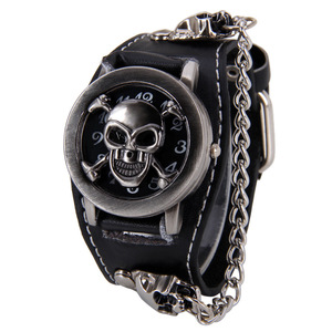 Vente Ebay <span class=keywords><strong>Amazon</strong></span> Prêt à Expédier Montres <span class=keywords><strong>Homme</strong></span> Crâne Design Punk à Grand Cadran Mouvement Japonais Quartz Bracelet Cuir - Product Image 2