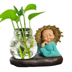 Figurine de moine en chapeau de paille, vase de bureau en résine, style zen asiatique, décoration de bureau, cadeau - Product Image 5