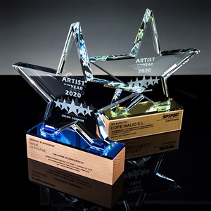 Thiết kế mới rõ ràng K9 tinh thể năm sao Trophy trống Tinh thể thủy tinh giải thưởng với cơ sở bằng gỗ thanh lịch danh hiệu huy chương & mảng - Product Image 4