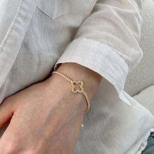 Dylam Top Jewelry 925 Sterling <b>Silver</b> Hypoallergenic Non Tarnish 5A Cubic Zirconia Four Leaf Clover <b>Charm</b> Tennis <b>Bracelet</b> - Product Image 4