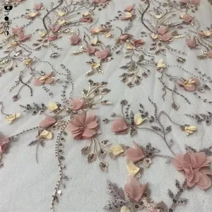 Factory direct customs fancy 3d flower fabric new design embroidery lace