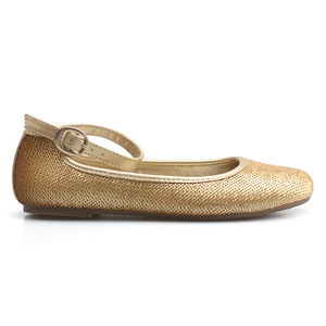 Scarpa piatta di moda a buon mercato per <span class=keywords><strong>scarpe</strong></span> da balletto con cinturino in pelle oro con paillettes per feste scolastiche - Product Image 2