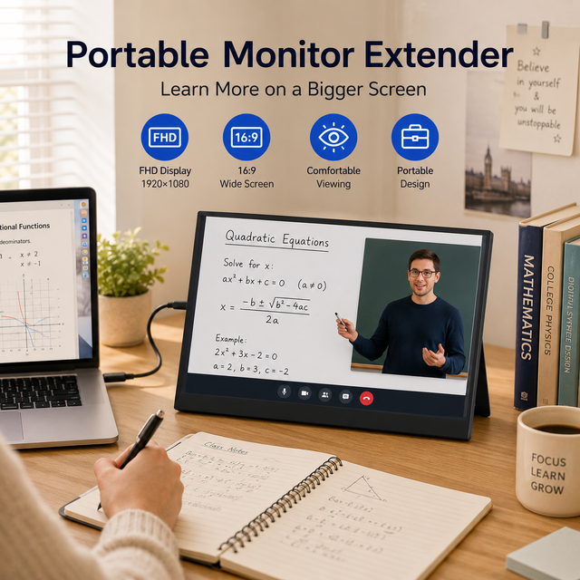 15.6 Inch Portable Laptop Monitor 1920x1080 FHD USB-C Dual HDMI Slim 0.75kg Screen Extender for Travel