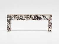 Table console en marbre Calacatta Viola cannelé avec plateau en bois de noyer, table d'entrée de luxe en marbre violet pour hall d'entrée