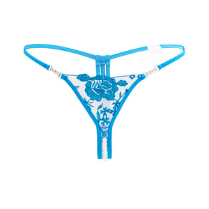 กางเกงในผู้หญิงสไตล์ใหม่สุดเซ็กซี่ สีฟ้า แบบทีแบ็ค ปักลายดอกไม้ ลูกไม้ประดับมุก เป้าเปิด โบว์ผูก กางเกงในเซ็กซี่แบบจีสตริง - Product Image 2