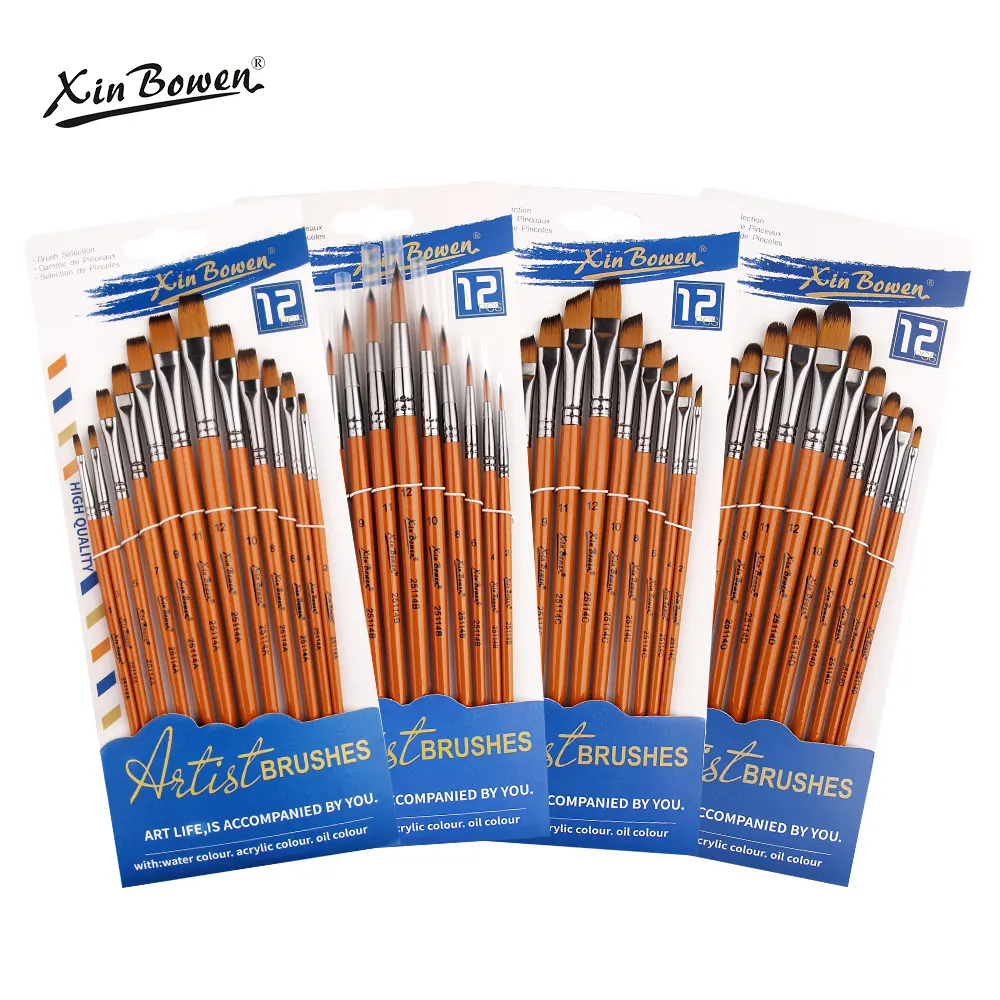 Xin Bowen 12 Pieces Set Paint Brushes Set With Classic Look 4 Style Artist Painting Paintbrushes For Acrylic Oil Drawing
