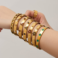 Bracelet en acier inoxydable plaqué zircon au design minimaliste de niche, style européen et américain, personnalisé, luxe léger, motif floral