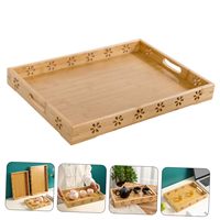 Plateau de service rectangulaire en bois sculpté décoratif pour le petit-déjeuner, le thé et les collations – Plat de service en bambou pour buffet