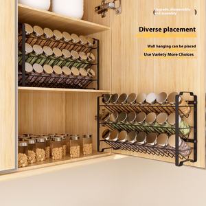 Estante de almacenamiento de especias de ABS de Metal para colgar en la pared transfronterizo de tres capas, armario de escritorio de cocina con cesta de condimento de hierro plano - Product Image 1