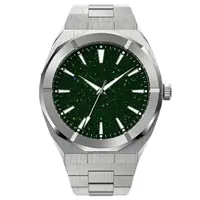 Custom Wijzerplaat Sunray Green Japan Movt Quartz Horloges Horloge Roestvrij Staal Terug