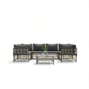 Ensemble de salon de jardin anthracite 6 places, structure en acier, mobilier d'extérieur contemporain - Product Image 1