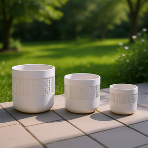 Juego de 3 macetas redondas de cerámica blanca moderna Mdj para interior y exterior, para decoración del hogar, estilo americano. - Product Image 2