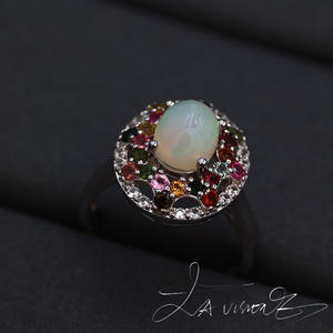 Anillo de la Serie Counterattack con Incrustaciones de Jade, Ópalo, Turmalina Natural y Zafiro Blanco Sintético, Joyería Vintage - Product Image 3