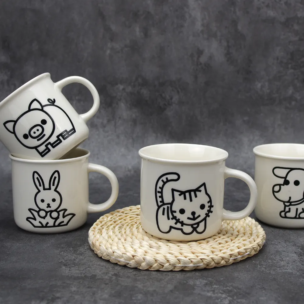 Caneca de café com estampa de gato, xícara de chá esmalte branco personalizado com animal fofo