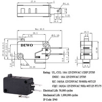 Micro-interrupteur à courant élevé du fabricant DEWO, série DV16, 16A 250V, 40T125, pour aspirateur robot
