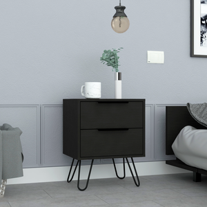 Nightstand With Hairpin Legs Two <b>Drawers</b> Black <b>Storage</b> Cabinet <b>For</b> Bedroom - Product Image 1