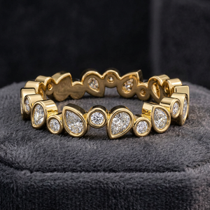 แหวนเพชรทรงลูกแพร์และทรงกลมแบบฝังรอบวง 10K 14K 18K ทองคำ 925 935 เงิน เครื่องประดับชั้นดี - Product Image 1