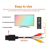 Câble AV 3RCA de 1,8 m, cordon vidéo composite de 6 pieds, compatible avec les accessoires de console de jeu TV Nintendo 64/N64/GameCube/SNES
