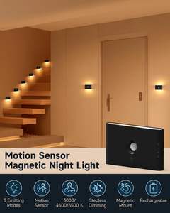 Lampe murale à <span class=keywords><strong>d</strong></span>étecteur de mouvement, lumière <span class=keywords><strong>d</strong></span>'<span class=keywords><strong>escalier</strong></span> noire, fixation magnétique, rechargeable, à intensité variable, veilleuses pour couloir et <span class=keywords><strong>escalier</strong></span> - Product Image 2
