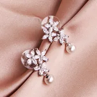 Women Accessories Elegant Cubic Pearls Drop Vintage Simulated Earrings Women Zircon Wedding Bridal Earring For Lady
