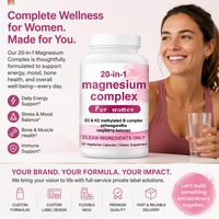Complément Alimentaire Végétarien en Capsules CGMP à Formule Pure de Magnésium Complexe 800mg pour Femmes, Marque Privée OEM