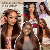 Perruques en cheveux humains indiens bruts en gros pour femmes noires, perruques sans colle avec dentelle frontale HD 13x6, couleur brun roux