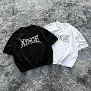 Camiseta Corta Unisex de Algodón 100% con Estampado de Diamantes de Imitación Personalizado, Estilo Gótico Urbano, Oversize, Novedad 2026, la Más Vendida - Product Image 1