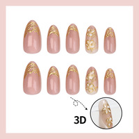 30 faux ongles amande rose nude effet œil de chat, design crochet métallique 3D sculpté, amovibles, en promotion