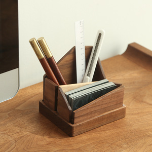 <b>Solid</b> Black Walnut <b>Wood</b> <b>Desk</b> Organizer Multi Functional Pen Holder Name Card Storage Box Office Stationery Set - Product Image 1