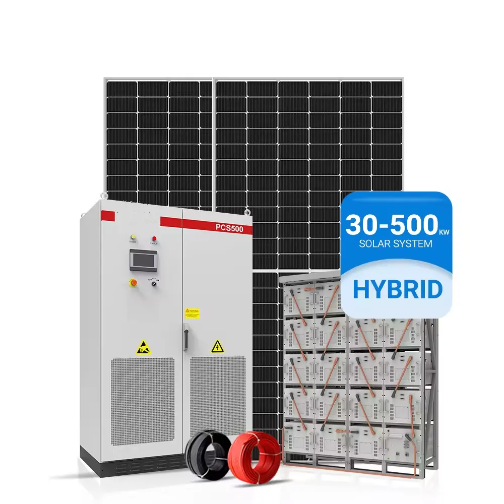 상업용 태양광 패널 시스템을 위한 100kw 200kw 300kw 500kw 하이브리드 태양광 에너지 시스템 전력 축전식 장착 시스템