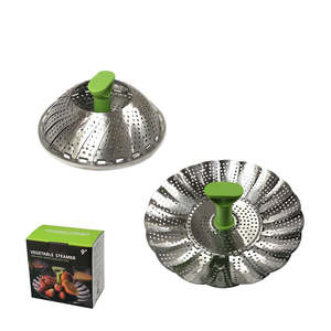 उच्च गुणवत्ता वाली रसोई स्टेनलेस स्टील स्टीमर टोकरी सब्जी स्टीमर फूड फोल्डिंग स्टीमर रैक उपकरण - Product Image 1