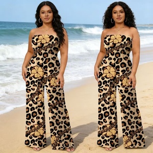 New Hawaiian Print Pleated Strapless Casual <strong>Jumpsuit</strong> Leopard Print Puakenikeni One-Piece <strong>Jumpsuit</strong> for Women Custom Logo - Product Image 5