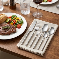 Ensemble de couverts en acier inoxydable argenté à manche martelé, comprenant couteau, fourchette, cuillère, fourchette à dessert et cuillère à café, pour la table de banquets et de fêtes