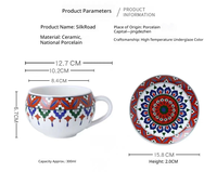 Ensemble tasse et soucoupe en céramique résistant à la chaleur, motif ethnique, design européen, compatible lave-vaisselle et micro-ondes, pour la maison et le thé de l'après-midi