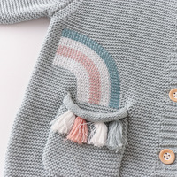 Cardigan en tricot doux avec pompons arc-en-ciel, manteau nuage pour bébé, poche plaquée, col rond boutonné pour bébés filles, tricot pour nouveau-nés et tout-petits