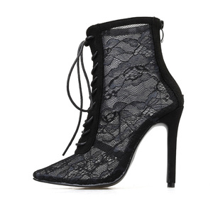 Sandalias Romanas de Moda 2025 para Mujer, Botines Cortos de Malla con Tacón de Aguja y Punta Puntiaguda, Estilo Europeo y Americano - Product Image 3