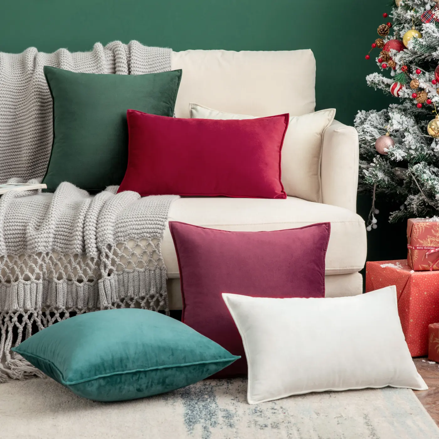 Wholesale Velvet Cushion Cover Western Style Christmas Throw Pillow Cover Home Decorative Sofa Square Velvet Cushion Pillow Case