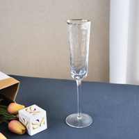 Verres à vin et à champagne en cristal texturé martelé vintage avec bordure dorée pour la décoration de table de mariage et de banquet