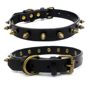 Muestras de remaches con tachuelas para mascotas, collares ajustables de cuero de vaca genuino, luces, plumas, perros, bolsa de Opp sólida + caja de cartón, venta al por mayor - Product Image 4