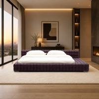 Lit plateforme moderne en cuir véritable avec tête de lit capitonnée à grille pour chambres Queen et King