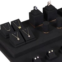 Présentoir de comptoir noir en microfibre haut de gamme pour bijoux avec rangement pour colliers