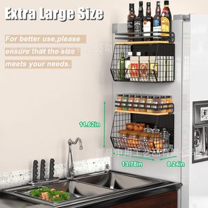 Wall Mounted Iron Kitchen Storage <b>Rack</b> With Fruit Basket And Spice Organizer Detachable Stackable <b>Shelf</b> For Kitchen Use - Product Image 2